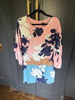 Taylor Pink Floral Dress with Navy and White Accents